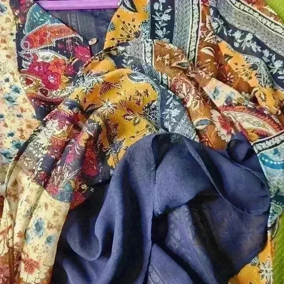 Dressbarn multi colored long blouse gathered sleeve, sheer and lined size S - Picture 11 of 14